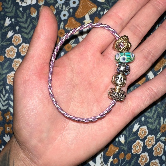 Pandora Purple Braided Bracelet with Silver Charms - Picture 1 of 4